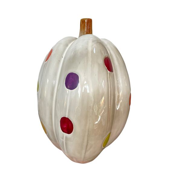 Ceramic Polka Dot Pumpkin White Multi Color Decor Fall Halloween Autumn READ - Picture 7 of 15